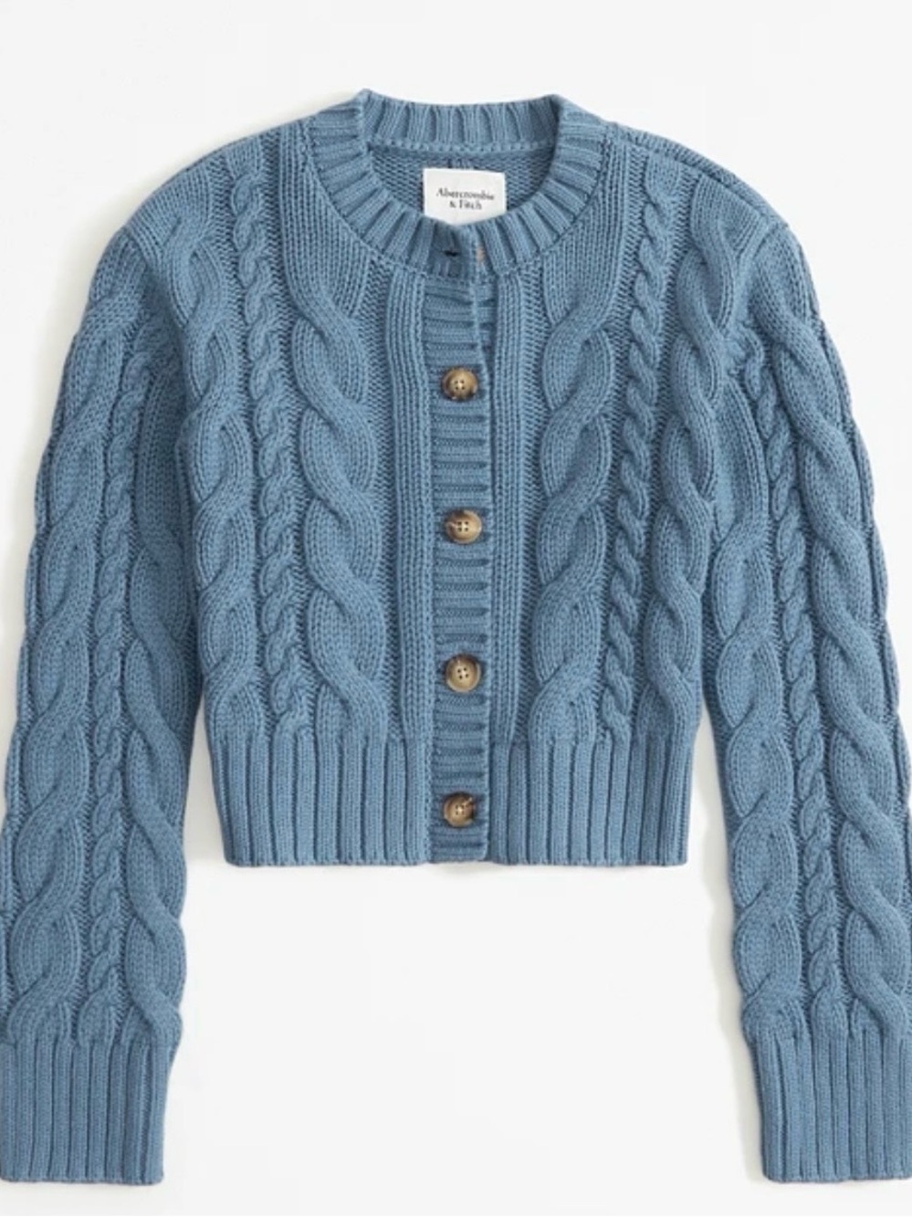 Abercrombie & Fitch Cropped Cable Knit Button Cardigan - Blue
